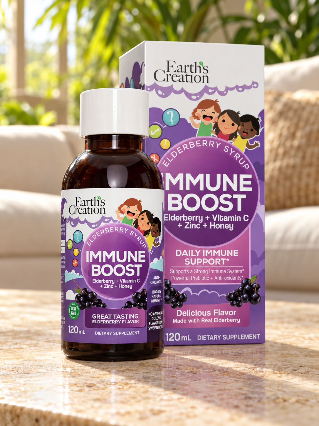 Elderberry Syrup for Kids Immune Boost – Vitamin C, Zinc, Elderberry (2g) & Honey