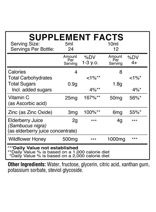 Elderberry Syrup for Kids Immune Boost – Vitamin C, Zinc, Elderberry (2g) & Honey