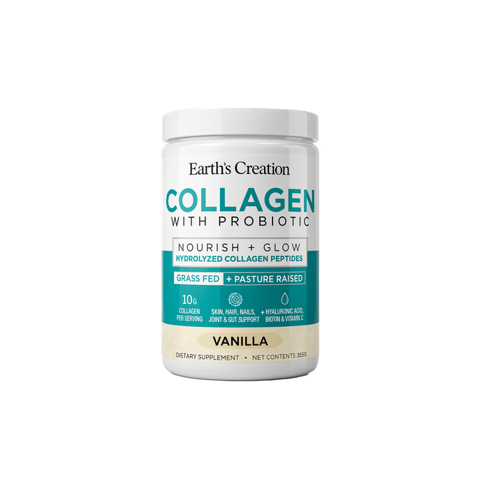 Earth’s Creation Collagen with Probiotic – Vanilla | Nourish + Glow, 10g Collagen per Serving