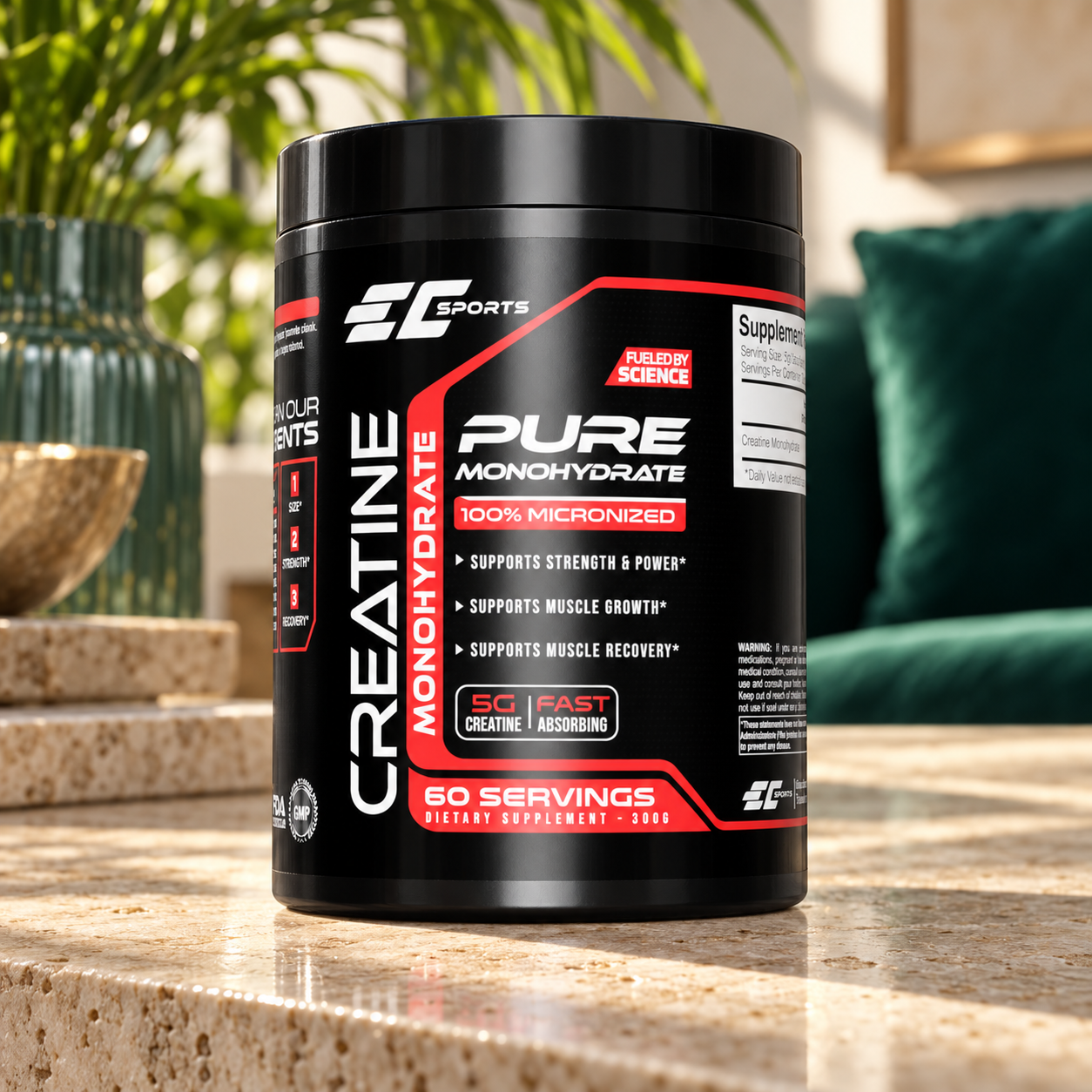EC Sports Pure Creatine Monohydrate – 100% Micronized (300g / 60 Servings)