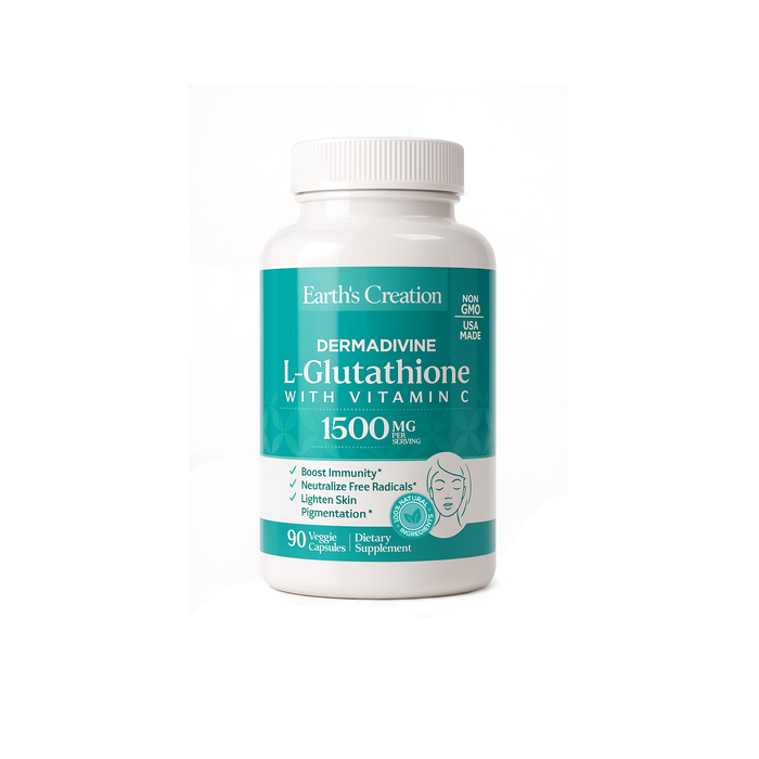 Earth’s Creation DermaDivine L-Glutathione with Vitamin C – 1500mg | 90 Veggie Capsules